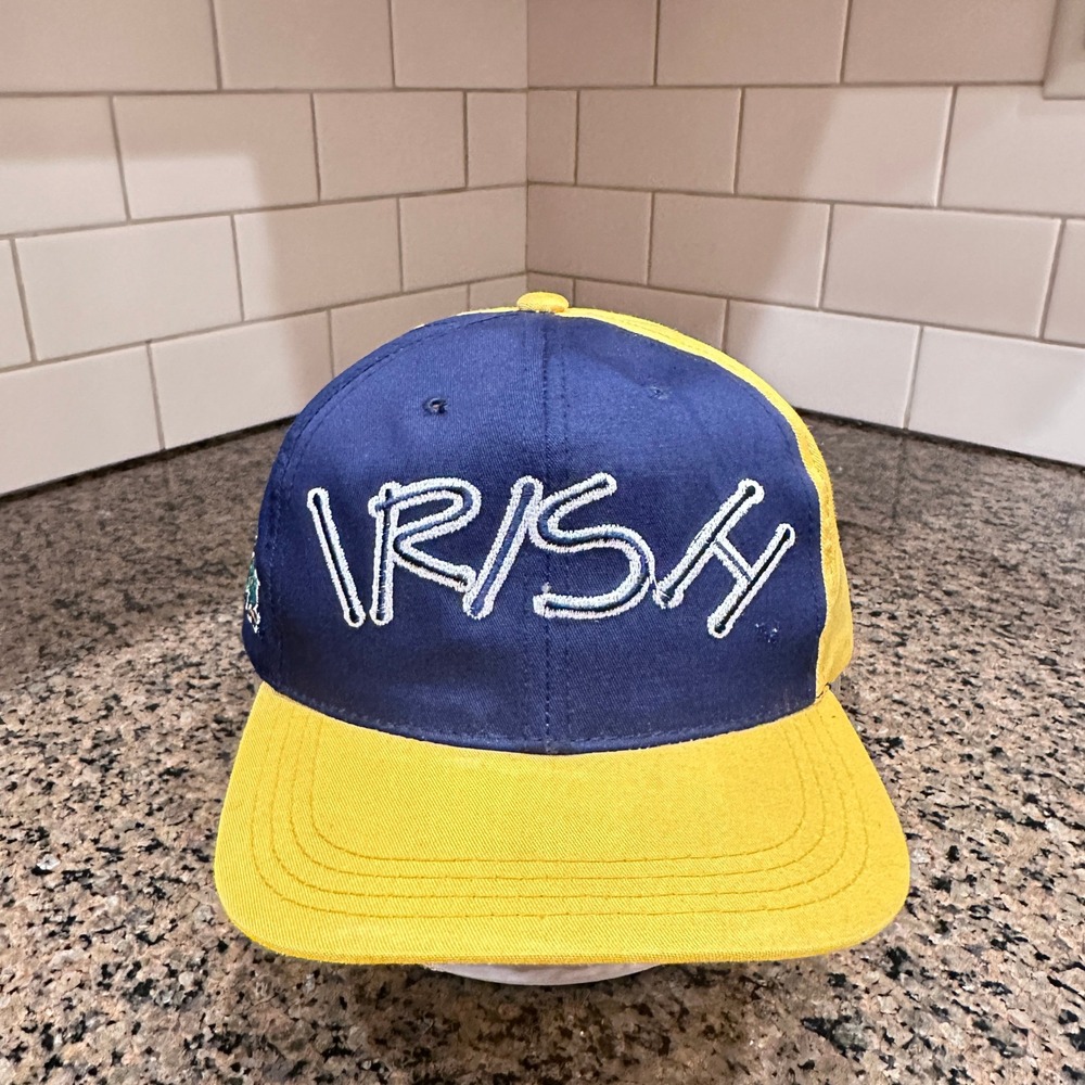 Vtg 90s Notre Dame American Needle Snapback Hat Youth Blue Yellow